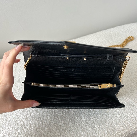 SOLD Saint Laurent YSL Monogram Large Wallet on Chain Grained Leather 100% Auth - Picture 7 of 14